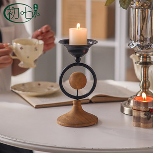 Iron Wood <b>Candle</b> Holder Round Zen Style Home Decoration Study Room Decor - Product Image 1