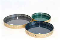 Plateau rond en fer à bord doré, finition thermolaquée verte, pour la décoration de la maison, organiseur de cosmétiques et de collations