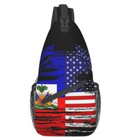 Sac bandoulière personnalisé de haute qualité avec drapeau d'Haïti, logo personnalisé, sac de poitrine, sac à dos bandoulière, sac de voyage