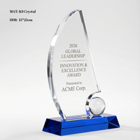 Trophée Bateau à Voile en Cristal K9 Transparent, Design Globe, Base Bleue, Récompense pour Équipe Championne et Reconnaissance des Employés - Vente Chaude