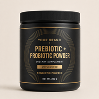 Poudre prébiotique et probiotique en gros 300g, complément synbiotique sans saveur avec emballage personnalisé en pot et en sachet