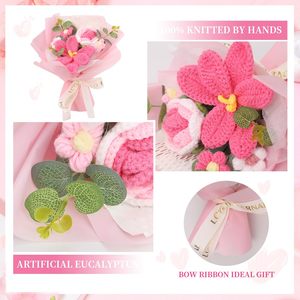 Bouquet di Fiori all'Uncinetto Fatto a Mano, Tulipani e Rose Sfumati Rosa, Decorazione per la Casa, Regalo di Laurea e Compleanno, Fiore Eterno - Product Image 3