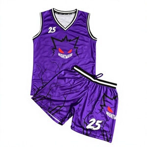 Ensemble de maillots de basket-ball personnalisés NIGHTMARE, sublimés, violets, col en V, sans manches, séchage rapide, uniformes unisexes pour adultes - Product Image 1