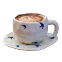 Tasses à café en céramique faites à la main de 280 ml avec assiettes, mugs irréguliers, ensemble de tasses pour le thé de l'après-midi, cadeau pour couple
