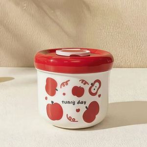 Apple Heart Shaped Round Lunch Box 0.9L Leak Proof Plastic Lid Stainless Steel Bowl For Adults - Product Image 2