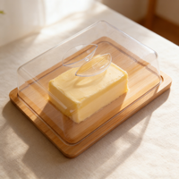 Vente en gros de boîte à beurre en bambou naturel écologique avec couvercle en acrylique transparent, boîte à beurre pour comptoir de cuisine