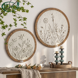 Floral Relief <b>Wall</b> Hanging Circular Retro White Home <b>Decor</b> Entryway - Product Image 1