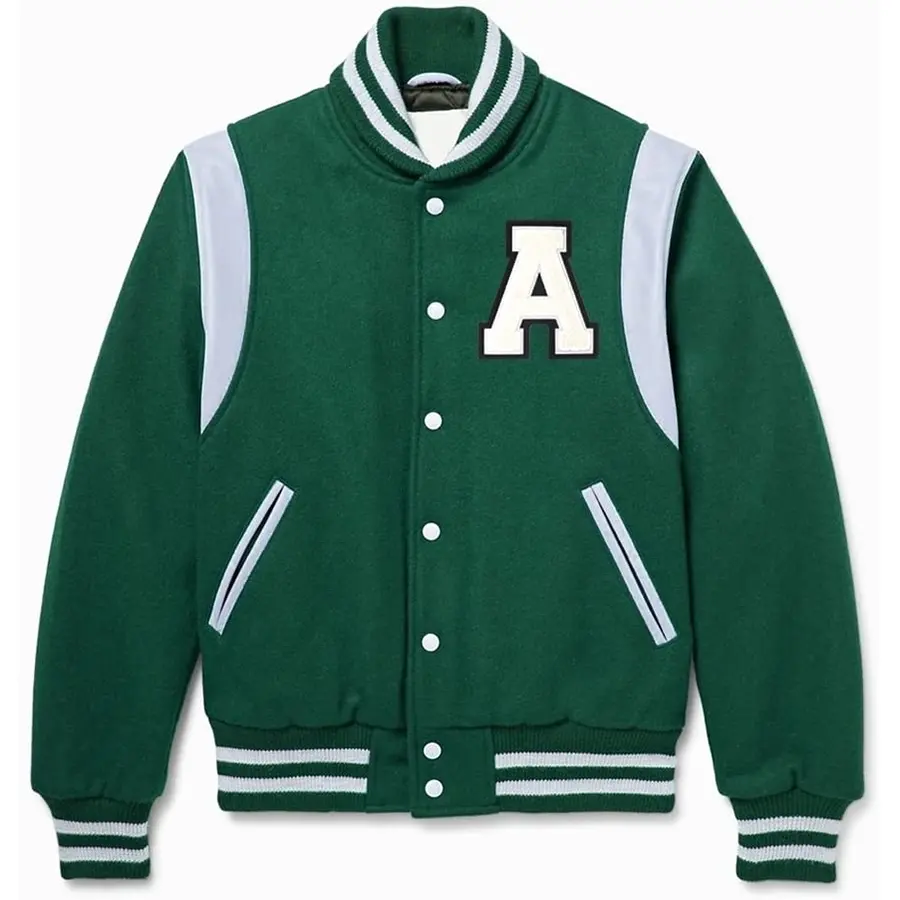 Özel hakiki deri ceket erkekler için normal fit erkek Varsity kolej ceketi beyzbol Bomber ceket Vintage kazak