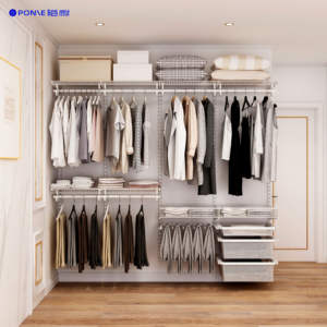 Moda personalizzata camera da letto sistemi di armadio in metallo moderno armadio Organizer con guida appesa e scaffali di stoccaggio unità - Product Image 5