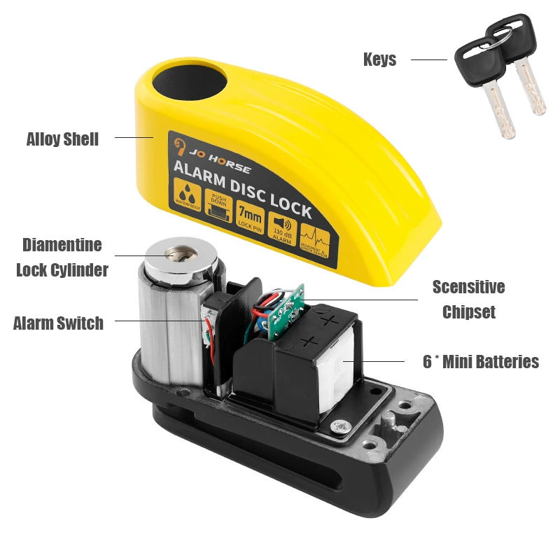 Hongdak Bicycle Motorcycle Wheel Disc Brake Alarm Lock Security Anti-theft Bicycle Locks for E-Bike Bicycle Scooter