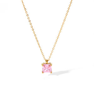 Collar impermeable de acero inoxidable PVD de oro de 18 quilates, cadena de eslabones, colgante de circón cuadrado de estilo bonito con circonita cúbica de diamante - Product Image 1