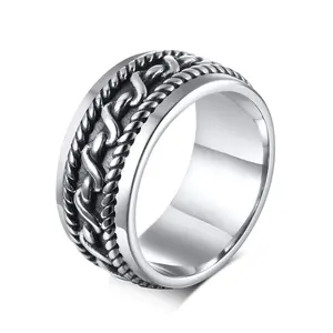 Anel de dedo trançado para homens, joias vintage retrô de aço inoxidável, anéis de dedo para homens