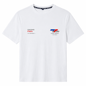 Racing Fan White <b>T</b>-Shirt Men's Short Sleeve Regular Fit Cotton Casual O-Neck Printed With Pattern <b>Track</b> Spirit Logo - Product Image 4