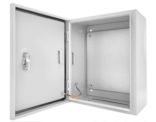 Outdoor Metal Electrical Junction Box Steel Aluminum IP54 Rated Water-Resistant Enclosure Hinged Cover Internal Mounting Panel