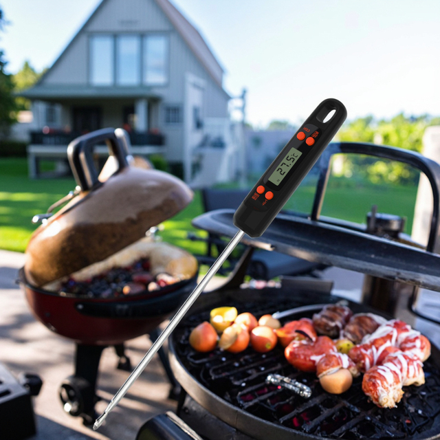 Real-Time Digital Meat Thermometer Fast Reading Backlight LCD Display Battery Powered ABS+Stainless Steel Kitchen Use Baking