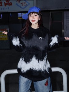 Pulls doux pour couple, bicolores noir et blanc, style ample et décontracté, tendance streetwear automne-hiver, tricots de marque pour hommes - Product Image 5