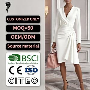 Vestido Midi de Verano Personalizable, Elegante, de Algodón y Lino, Cuello en V, Casual, Corte en A, Mangas Largas con Volantes, para Mujer - Product Image 1