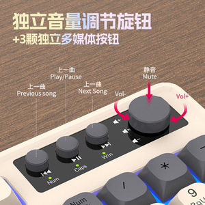 Leikui T98 Wired Membrane <b>Keyboard</b> With Rotary Knob Tri Color Illuminated Mechanical Feel For Office And Gaming - Product Image 3