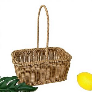 Panier portable en rotin naturel tressé, style pastoral, carré et rectangulaire, pour le rangement domestique, l'emballage de fleurs et l'utilisation pour les boissons - Product Image 1