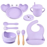 Ensemble de vaisselle pour enfants, bavoirs, assiettes, bols, cuillères, autres accessoires d'alimentation pour bébés, ensemble de vaisselle en silicone pour bébés