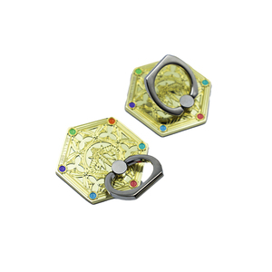 Anillo de Soporte para Teléfono con Forma Geométrica Hexagonal Dorada Metálica Personalizada, con Incrustaciones de Cristales Coloridos - Product Image 1