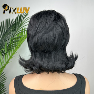 Pelucas de Cabello Humano con Flequillo Estilo Pixie, Rizadas, Color 1b, Cabello Humano Virgen para Mujeres Negras, Resistentes a Mordeduras de Perros - Product Image 3
