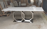 Base de table de salle à manger de luxe en acier inoxydable argenté, design moderne et personnalisé, pour hôtel, extérieur, 6 places, pour salon et atelier