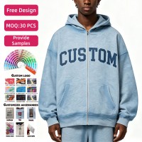 Sweat à capuche zippé pour homme, personnalisé, en coton épais 400 g/m², effet délavé et vieilli, coupe oversize, vente en gros de vêtements pour hommes