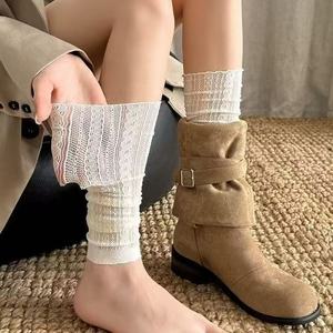 Lace <b>Socks</b> Women White Mid Calf Slouch <b>Socks</b> Breathable Shaping For Autumn Winter Knee High <b>Boots</b> Pairing - Product Image 1