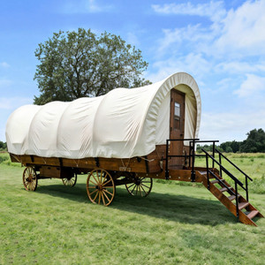 Oferta Especial: Carroza de Lujo Prefabricada Premier con Techo PVDF, Tienda de Glamping Familiar Estilo Safari para Vacaciones, Carroza Conestoga con Ruedas - Product Image 1