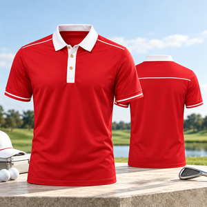 Two Color 100 Polyester <b>Red</b> Polo <b>T</b> <b>Shirt</b> White Collar <b>Mens</b> Contrast Placket Uniform Golf Wear Breathable Custom Logo OEM - Product Image 1