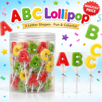 Sucettes dures en forme de lettres de l'alphabet ABC, saveur fruitée, Halal, BRC, ISO, bonbons, OEM, étiquette privée, logo personnalisé, emballage en pot, bonbons éducatifs pour enfants