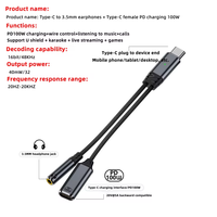 Adaptador USB C a 3.5mm para Auriculares y Cargador 2 en 1, USB C a Conector de Audio Auxiliar con Cable Dongle de Carga Rápida PD de 100W para Phone16