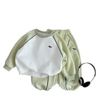 Ensemble en mélange de coton pour tout-petits et enfants, sweat-shirt à demi-zip doublé polaire et pantalon de jogging à revers côtelés, vêtements décontractés doux pour enfants