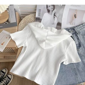 Suéter con capucha de punto ajustado informal para mujer más Popular, manga corta con doble cremallera de Color sólido, para verano, invierno, Tops delanteros - Product Image 3