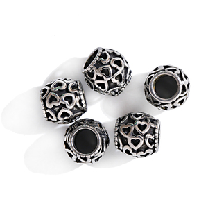 <strong>Black</strong> Big Hole Large Size Hollow Heart Engraved Gunmetal Charms Stainless Steel Spacer <strong>Beads</strong> for Jewelry Making Douvei Brand - Product Image 1