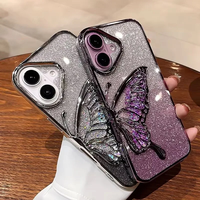 Coques antichoc souples effet sable mouvant papillon pailleté dégradé pour iPhone 15 11 12 13 14 16 17 Pro Max 16Plus