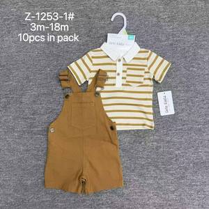 Set di <span class=keywords><strong>Abbigliamento</strong></span> 2 Pezzi J36XL per Neonati Maschi 3-18 Mesi, T-Shirt a Righe + Salopette Corta, <span class=keywords><strong>Abbigliamento</strong></span> Casual per Bambini, Vendita all'Ingrosso - Product Image 3
