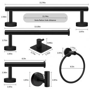 WEKIS Modern Matte <b>Black</b> Metal Shape Wall-Mounted Five-Piece Eco-Friendly <b>Bathroom</b> Towel Rail Holder Bar <b>Set</b> Customized Logo - Product Image 3