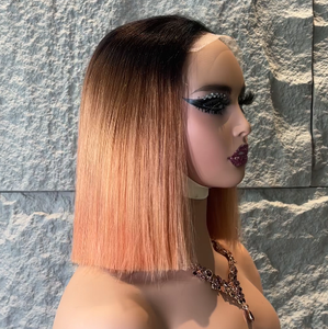 Parrucca Bob Ombre in <span class=keywords><strong>Capelli</strong></span> Vietnamiti Double Drawn con Frontale in Pizzo, Cuticole Allineate, Naturale, Senza Colla, Colorata, HD Lace - Product Image 3