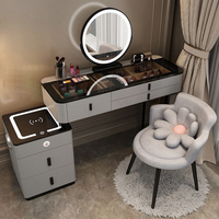 Coiffeuse de chambre moderne éclairée, réglable et extensible avec miroir, plateau en MDF et verre