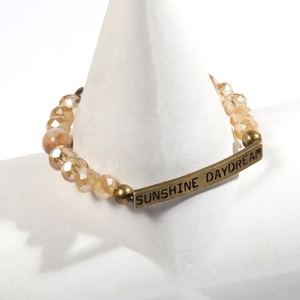SUNSHINE DAYDREAM Nueva Pulsera Elástica Hecha a Mano con Cuentas de Vidrio de 8mm y Piedras Preciosas Naturales, Pulsera con Tubo Curvo y Letra Grabada - Product Image 5