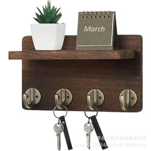 Wooden <b>Wall</b> Mount Storage <b>Rack</b> With Hooks <b>Key</b> Holder Photo Frame <b>For</b> Living Room Entryway - Product Image 2