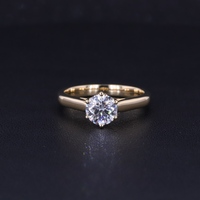 Bague en or 9 carats pour femme, forme ronde intemporelle, diamant de laboratoire, sertissage solitaire à 6 griffes, bijoux de fiançailles fins personnalisés