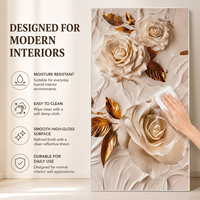 Panneau mural décoratif en PVC brillant MORLENX 3D Champagne Gold Rose UV pour hôtel de luxe, villa, intérieur