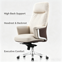 Fauteuil de Direction Ergonomique Moderne et Confortable en Cuir Véritable Marron, Pivotant, avec Accoudoirs, Chaise de Bureau pour PDG et Dirigeants, Structure en Aluminium, Style Aile