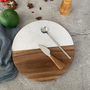 Tabla de Cortar Redonda de Madera de Acacia y Mármol Hecha a Mano de 10 Pulgadas, Tabla para Queso de 1.3 cm de Grosor, Apta para Lavavajillas, Reutilizable, Duradera y de Alta Calidad - Product Image 3
