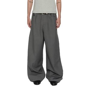 กางเกงขายส่งแฟชั่นลำลองทรงโอเวอร์ไซส์สำหรับผู้ชาย ทรงหลวม ตะเข็บข้างแบบจีบ ดีไซน์แบบมีบานพับ กางเกงจีบผู้ชาย - Product Image 2