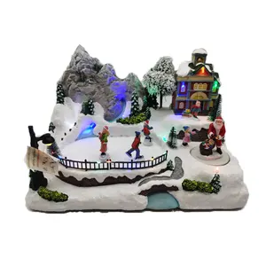 Kerst Geanimeerde Kerst Sneeuw Dorp Stad Ijs Ijsbaan Scène Licht Up Collectible