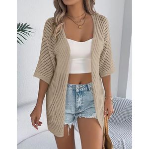 Cárdigan ligero de verano para mujer, manga corta, cuello en V, tejido calado, frente abierto, ropa informal - Product Image 3